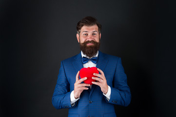 You should try it. businessman with bow tie. problems with heart. Romantic greeting. happy valentines day. tuxedo man red heart. love date. mature hipster beard in formal suit. problems with heart