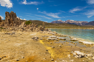 Fototapeta na wymiar Mono Lake, rock formations and vegetation, California, USA.