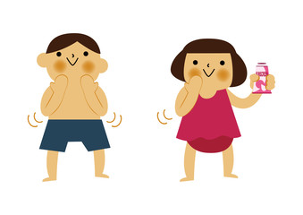  日焼け止めを塗る男の子と女の子。 夏のイラストレーション。