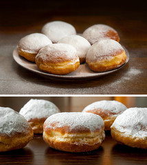Homemade donuts on dark brown backgrond