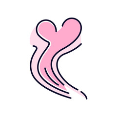 Odor pink RGB color icon. Good smell. Aroma swirl with heart shape. Nice perfume scent wave. Aromatic fragrance flow. Smoke puff, steam curl, evaporation. Isolated vector illustration