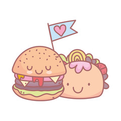 burger and taco character menu restaurant cartoon food cute