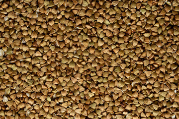 Grains of raw green buckwheat. Background flat-lay