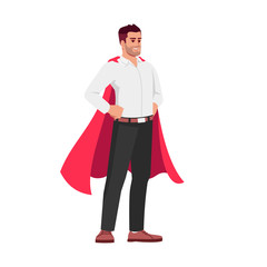 Workplace problem solver semi flat RGB color vector illustration. Employee in superhero cloak isolated cartoon character on white background. Reliable and responsible worker concept © IMG visuals icons