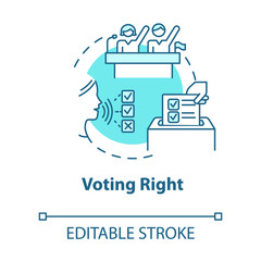 Voting right turquoise concept icon. Suffrage. Feminist movement. Gender equality. Womens rights idea thin line illustration. Vector isolated outline RGB color drawing. Editable stroke