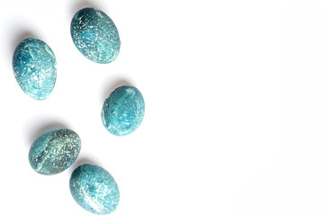 happy easter, easter eggs in blue, color 2020