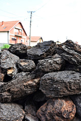 A stack of dry lignite coal ready for heating      