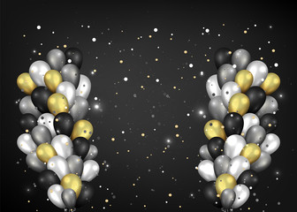 Golden, silver and black realistic vector balloons, elegant background for sale for web and print,