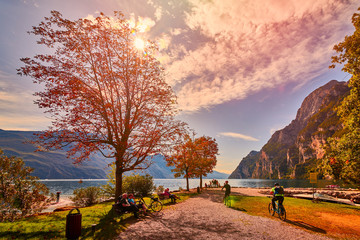 Riva del Garda,Lago di Garda ,Italy - 7 October 2019:Beautiful and colorful autumn in Riva del...