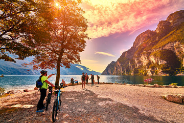 Riva del Garda,Lago di Garda ,Italy - 7 October 2019:Beautiful and colorful autumn in Riva del...