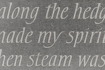 Close up of elegant carved typography in seamless clean dark stone.