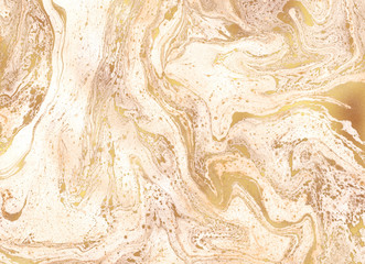 Hand painted background for creative design of posters, cards, invitations, banners, websites, wallpapers. Mixed beige and golden paints on a canvas. Modern artwork. Trendy artistic style.