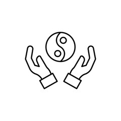 Ying yang, hands hold icon. Simple line, outline vector religion icons for ui and ux, website or mobile application