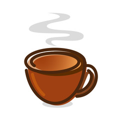 Coffee Cup Vector icon illustration. Brown Cup with steam on white background.