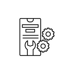 Smartphone configuration gear icon. Simple line, outline vector of phone application icons for ui and ux, website or mobile application