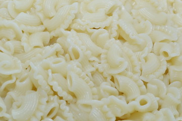 The texture of the food, the pasta boiled pale yellow in color on a flat surface