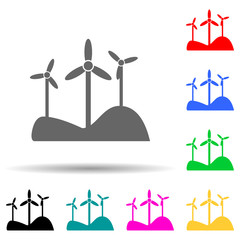 windmills green multi color style icon. Simple glyph, flat vector of greenpeace icons for ui and ux, website or mobile application