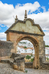 Fototapeta na wymiar View of the city and the old stone gate. Ronda, Spain, Andalusia.
