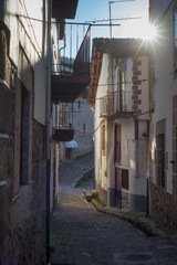 Candelario Salamanca. Street and old houses of the small town next to the mountain of Gredos.