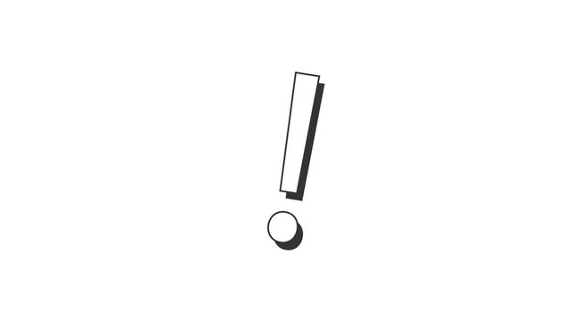 Loopable drawn animated cartoon exclamation mark sign on white screen. Animation in 4K.