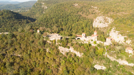 Fototapeta na wymiar Kutaisi, Georgia - September 26, 2018: Aerial view to Motsameta Monastery near Kutaisi