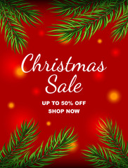 Christmas Sale banner with green pine tree