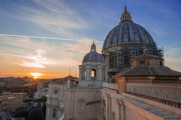 Dome of the Cathedral (Basilica) of St. Peter at sunset, Rome, Italy