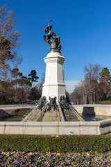 Fototapeta na wymiar Fountain of the Fallen Angel in City of Madrid, Spain