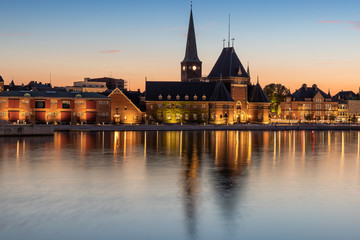 Aarhus harbour view by night - obrazy, fototapety, plakaty