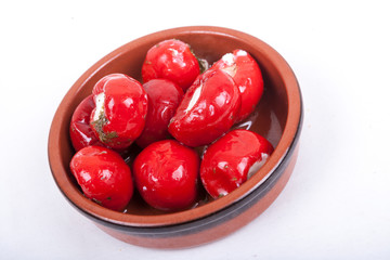 sweet red peppers stuffed with soft cream cheese