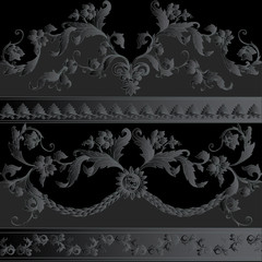 Seamless pattern, background In baroque, rococo, victorian, renaissance style. Trendy frolar vintage pattern. Hand drawing vector illustration in black colors..