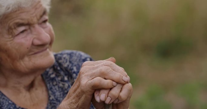 Real People Senior Woman. Close up shot outdoors
