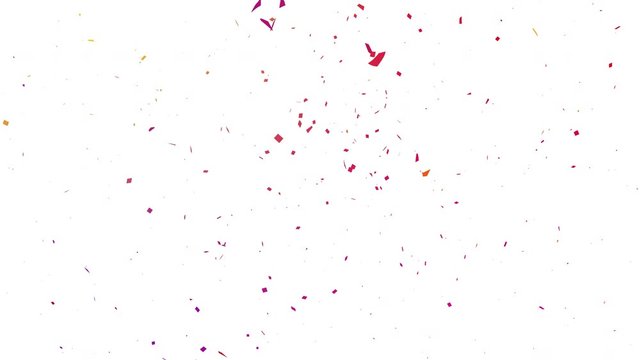 Celebration background with confetti. Holiday animation with flying colorful particles of paper. Abstract banner with motion of confetti. Footage with alpha channel for advertising, intro, promo