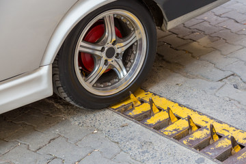 Road spike barrier on the street with one way traffic