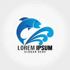 abstract blue sea fish logo for the brand