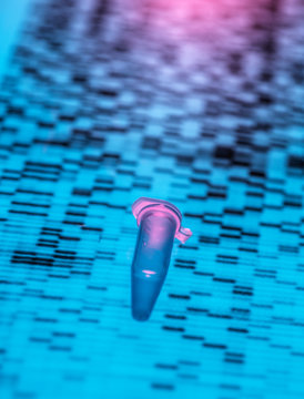 Close-up of DNA sample lying on DNA sequencing result chart