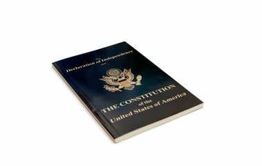 high angle view of booklet with constitution of usa isolated on white