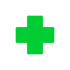 European green cross pharmacy store sign flat vector sign icon for apps and websites