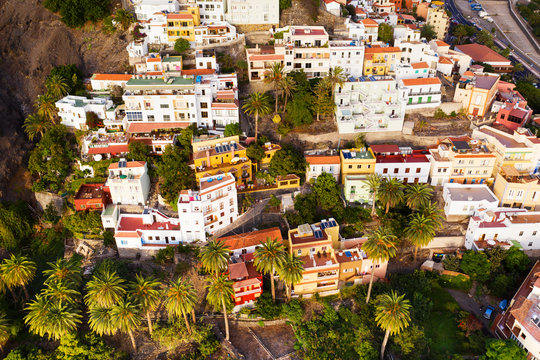 Spain, Canary Islands, La Gomera, Valle Gran Rey, La Calera, Aerial view of town