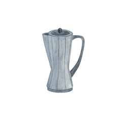 Grey metallic coffee maker, watercolor illustration simple pattern