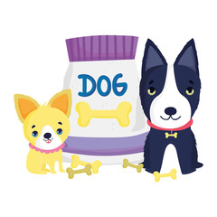 dogs with collar and pack food bones cartoon pets