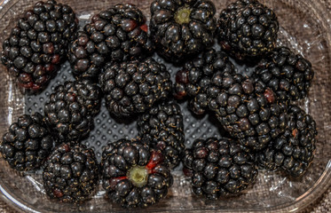 Closeup of fresh ,healthy and organic blackberry in a tray