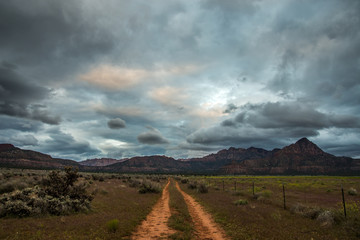 Dirt road through a field in scenic southern Utah