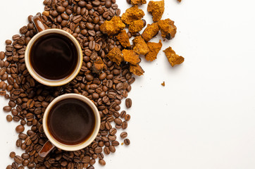 Chaga coffee with spice on the white background