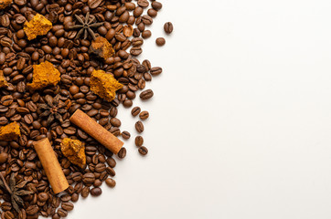 Chaga coffee with spice on the white background