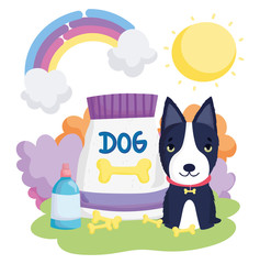 black dog with bones food package pets