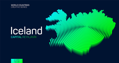 Isometric map of Iceland with neon circle lines © igor