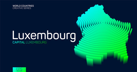Isometric map of Luxembourg with neon circle lines