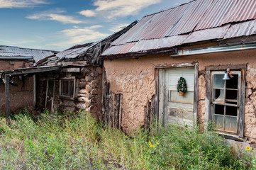 Old Abandoned House with Christmas Decoration 