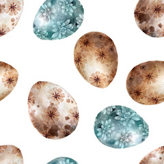 Realistic Eggs pattern on white background, Hand drawn watercolor eggs. Easter collection
